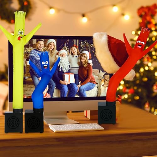 Poen 3 Pcs Christmas Mini Inflatable Tube Man Gift Funny Gag Birthday Wacky Waving Inflatable Guy with Blower Desktop Mini Dancer Gift for Women Party Decoration(Smile) - Image 5
