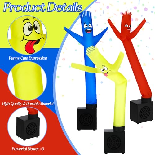 Poen 3 Pcs Christmas Mini Inflatable Tube Man Gift Funny Gag Birthday Wacky Waving Inflatable Guy with Blower Desktop Mini Dancer Gift for Women Party Decoration(Smile) - Image 3