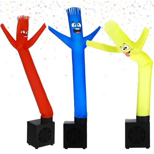 Poen 3 Pcs Christmas Mini Inflatable Tube Man Gift Funny Gag Birthday Wacky Waving Inflatable Guy with Blower Desktop Mini Dancer Gift for Women Party Decoration(Smile) - Image 1