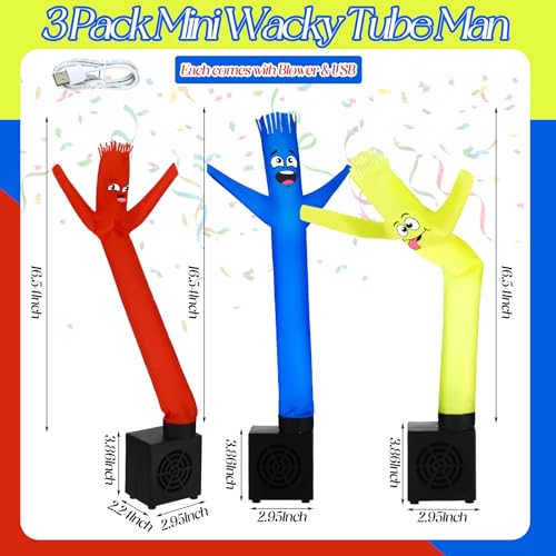 Poen 3 Pcs Christmas Mini Inflatable Tube Man Gift Funny Gag Birthday Wacky Waving Inflatable Guy with Blower Desktop Mini Dancer Gift for Women Party Decoration(Smile) - Image 2