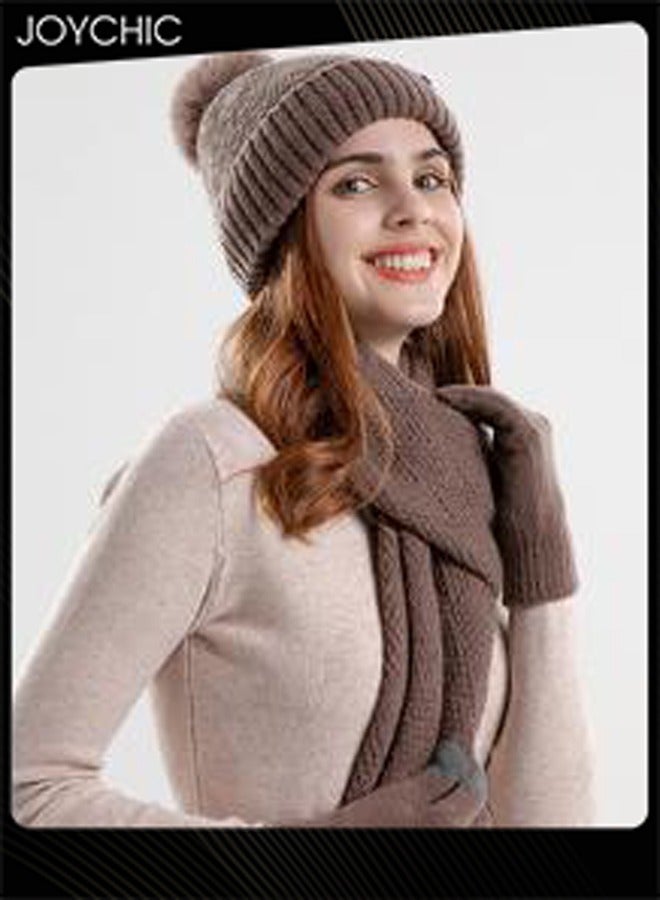 Joychic مجموعة قبعة وشال شتوي بالإصدار الكوري للنساء للخارج مقاومة للرياح دافئة قبعة + شال + قفازات - Image 2