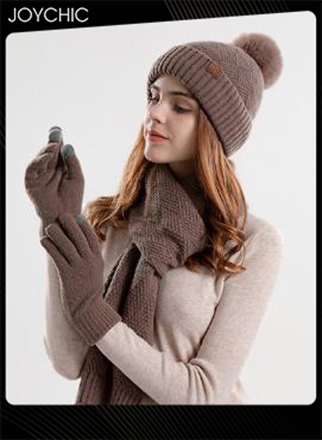 Joychic مجموعة قبعة وشال شتوي بالإصدار الكوري للنساء للخارج مقاومة للرياح دافئة قبعة + شال + قفازات - Image 3