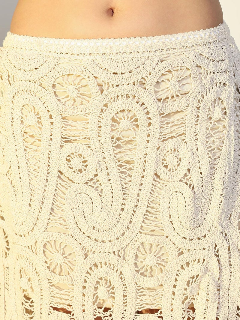ICW Crochet Drawstring Waist, Floral Pattern Lace Maxi Ankle Length Skirt, Dn122 (in, Alpha, M, Regular, Apricot 1) - Image 4