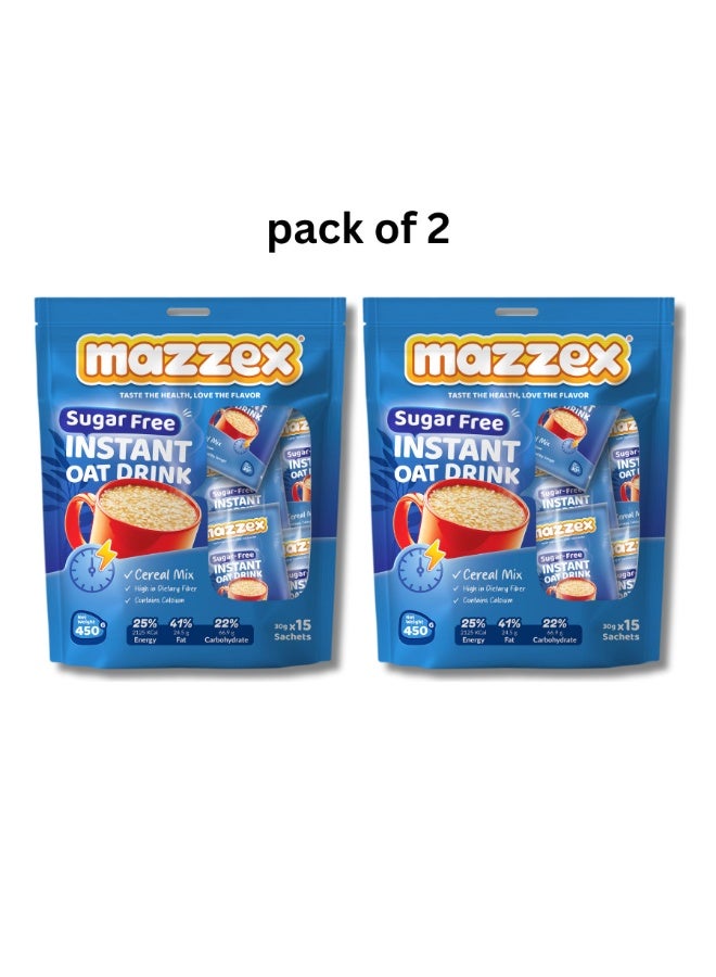 Mazzex Instant OAT Drink Suger Free | 30g x 15 Sachets (450g) | [PACK OF 2 BUNDLE] | 900g Total - Image 1