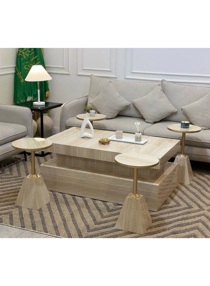 طقم طاولات ضيافة , خشب بديل رخام فاخر بتصميم عصري