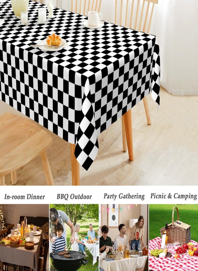 Mulbozy 2 Pcs Checkered Tablecloth Plastic for Birthday Decor, 54 × 108 inches Disposable Black and White Checkered Table Covers for Baby Shower, Race Car Birthday Party Decorations - Image 3