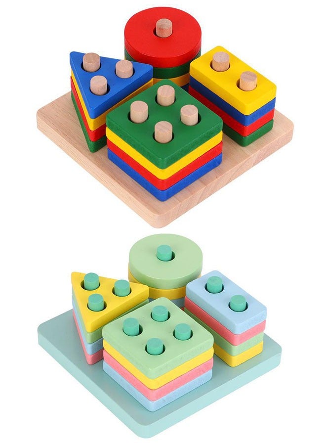 general Montessori Toys for 1 to 3-Year-Old Boys Girls Toddlers, Wooden Sorting & Stacking Toys for Toddlers and Kids Preschool, Educational Toys, Color Recognition Stacker Shape Sorter, Learning Puzzles Gift - Image 1