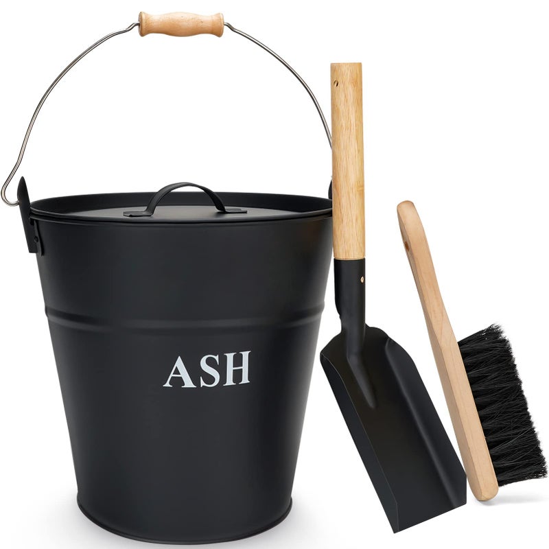 Ash Bucket with Lid Shovel and Broom  35Gallon Metal Ash Can for Fireplaces Wood Stoves and Fire Pits