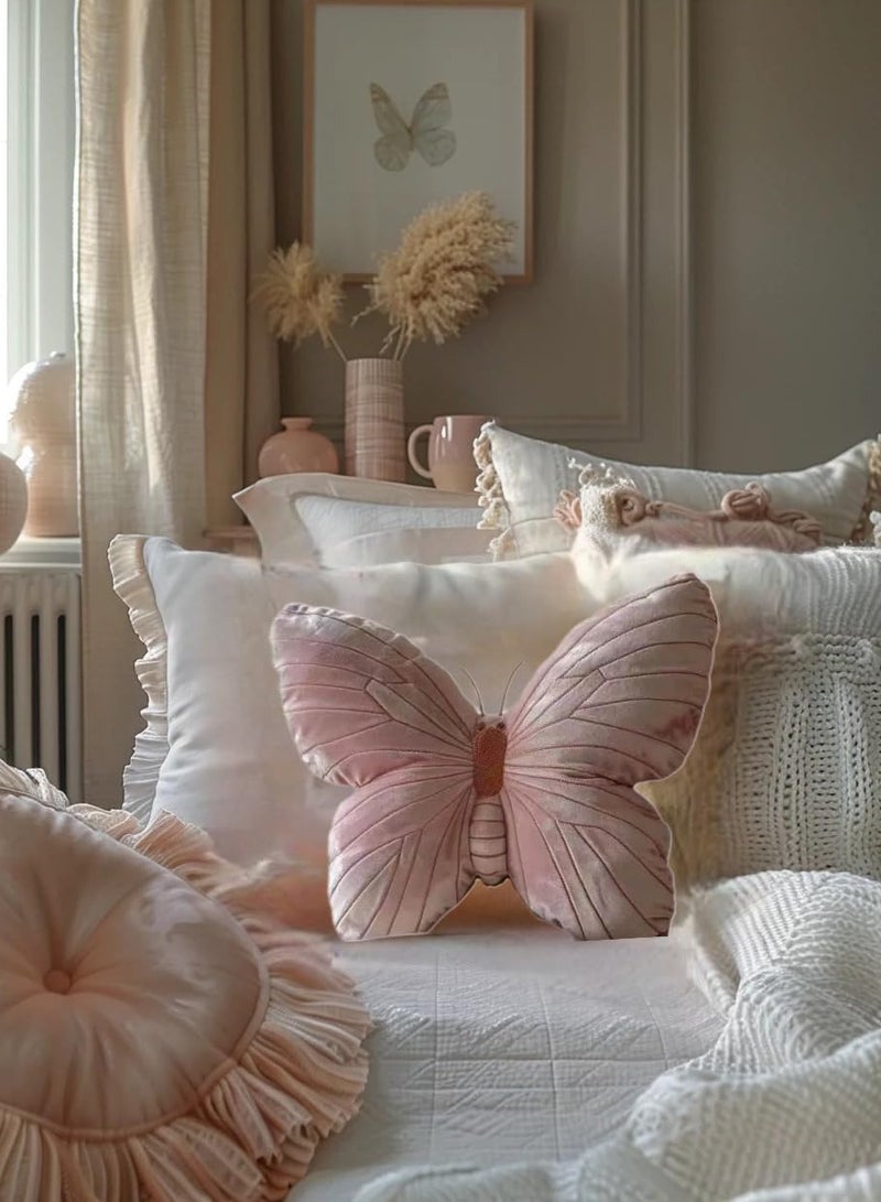 وسادة مخملية لامعة على شكل فراشة وردية ، أريكة زنبركية متلألئة ، غرفة معيشة وتنجيد سرير (erfly-B ، 11.8 × 11.8 بوصة) - Image 2