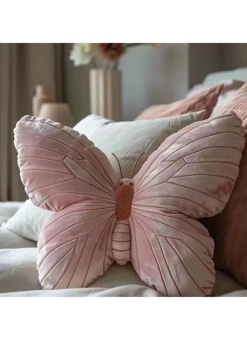 وسادة مخملية لامعة على شكل فراشة وردية ، أريكة زنبركية متلألئة ، غرفة معيشة وتنجيد سرير (erfly-B ، 11.8 × 11.8 بوصة) - Image 1