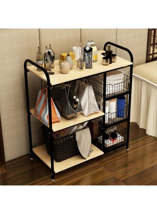 Microwave Oven Shelf, Kitchen Trolley Storage With Wire Basket And Wheels, Black Carts With 3 Tiers Organiser Shelf Industrial Serving Cart Unit - Image 3