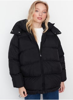 trendyol Black Oversize Hooded Water Repellent Inflatable Coat TWOAW23MO00193  - Image 2