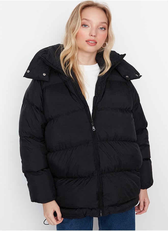 trendyol - Black Oversize Hooded Water Repellent Inflatable Coat TWOAW23MO00193 - Image 1