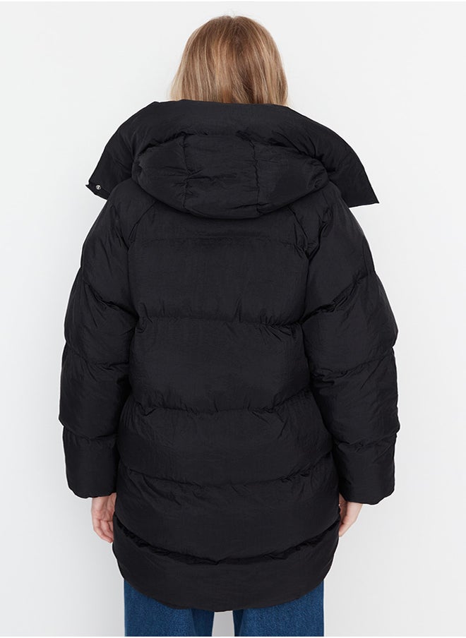trendyol - Black Oversize Hooded Water Repellent Inflatable Coat TWOAW23MO00193 - Image 1