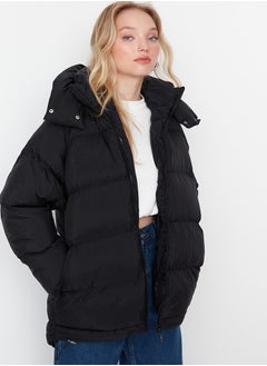 trendyol Black Oversize Hooded Water Repellent Inflatable Coat TWOAW23MO00193  - Image 3
