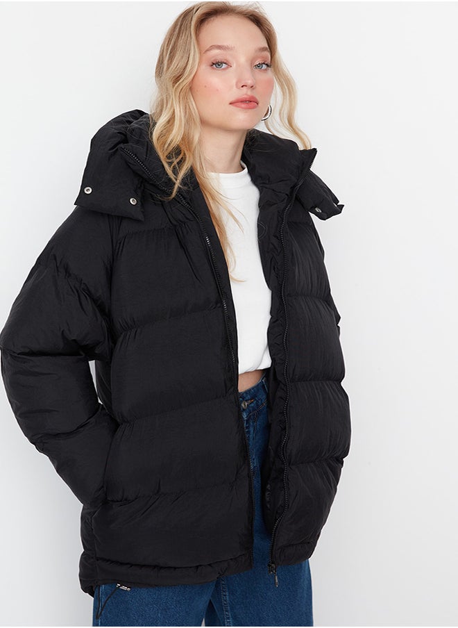 trendyol - Black Oversize Hooded Water Repellent Inflatable Coat TWOAW23MO00193 - Image 1