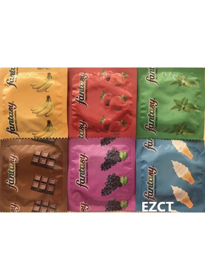 Fantasy Flavored Condom Pack of 36 Condoms: Various Flavours such as Vanilla, Strawberry, Mint, Grape, Chocolate, and Banana. [Random Fun You Won't Know Until You Use I.] - Image 1