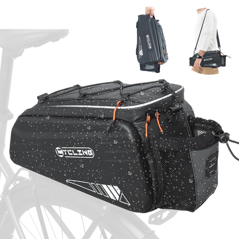 Febabilo Bike Bags for Bicycle Rear Rack - 10L EVA Hard Shell Waterproof 3-in-1 Ebike Trunk Cargo Pannier Bag with Reflective Strip & Shoulder Strap for Commuter Travel Outdoor Cycling Accessories - Image 1