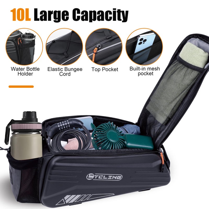 Febabilo Bike Bags for Bicycle Rear Rack - 10L EVA Hard Shell Waterproof 3-in-1 Ebike Trunk Cargo Pannier Bag with Reflective Strip & Shoulder Strap for Commuter Travel Outdoor Cycling Accessories - Image 5