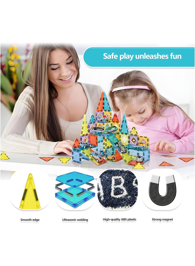 Magnetic Tiles Building Blocks Set STEM Educational Magnet Toys Thickened Montessori Creative Construction Toddler Preschool Learning Gifts for Kids Age 3-8 (75 Pcs Parking Lot Theme) - Image 2