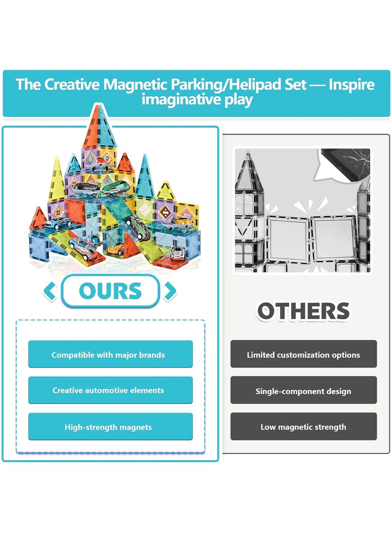 Magnetic Tiles Building Blocks Set STEM Educational Magnet Toys Thickened Montessori Creative Construction Toddler Preschool Learning Gifts for Kids Age 3-8 (75 Pcs Parking Lot Theme) - Image 5