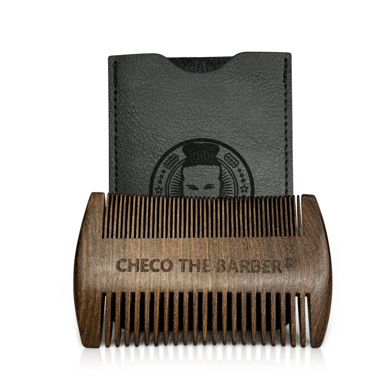 CHECO THE BARBER Sandalwood Beard Comb for Men â€“ Pocket-Size Anti-Static Wooden Grooming Comb with Protective Case â€“ For Beard, Mustache & Hair - Image 1