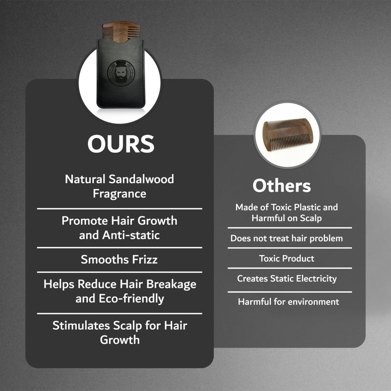 CHECO THE BARBER Sandalwood Beard Comb for Men â€“ Pocket-Size Anti-Static Wooden Grooming Comb with Protective Case â€“ For Beard, Mustache & Hair - Image 2