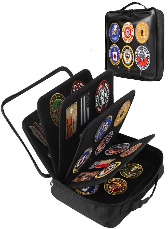 swakuszy Patch Display Case, 6-Page (12-Side) Flip-Page Patch Book Storage Bag for Military, Police and Velcro Patches, Dustproof Tactical Nylon Patch Organizer with Transparent Front (Black, 12.5x10in) - Image 1