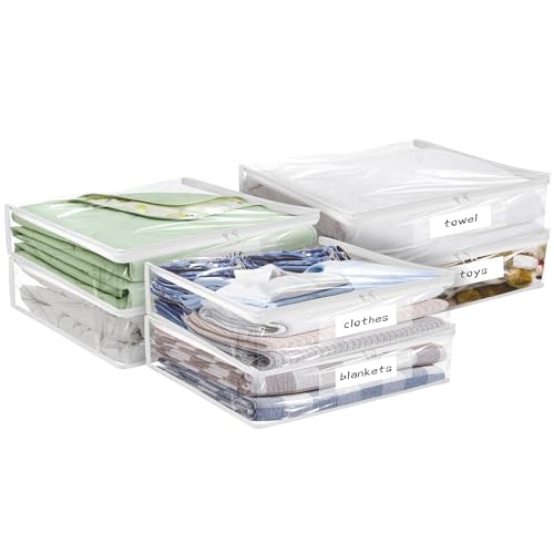 Kikerike Plastic Storage Bags with Easy-Glide Zipper, Pack of 6, Durable Clear Vinyl Zippered Storage Bags for Clothes Sweaters Comforters Blankets Sheets Bedding (10.5 x 10.5 x 2.5 Inch, White) - Image 1