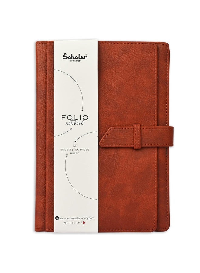 Scholar Folio Notebook - 192 Pages | 80 GSM Premium Writing Paper | Leather Textured PU Cover with Padded Finish | Flap Insert Closure with 3 Inner Slits | Professional Notebook for Office, Business Meetings, Travel & Daily Writing (Maroon) (A5) - Image 1