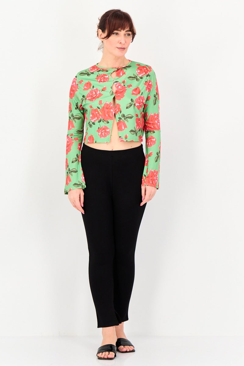 In the style Women Round Neck Long Sleeve Floral Print Top, Multicolor - Image 4