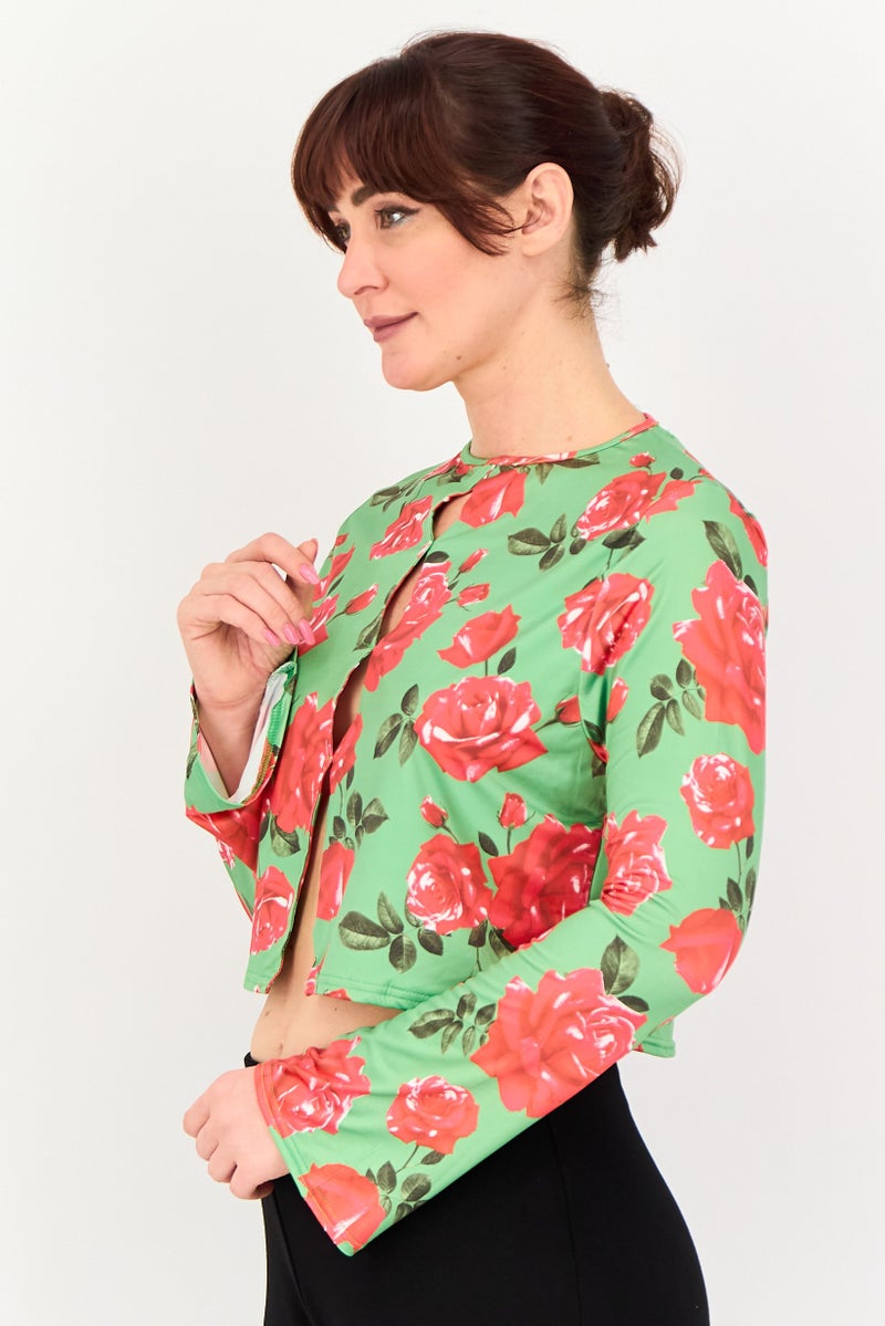 In the style Women Round Neck Long Sleeve Floral Print Top, Multicolor - Image 2
