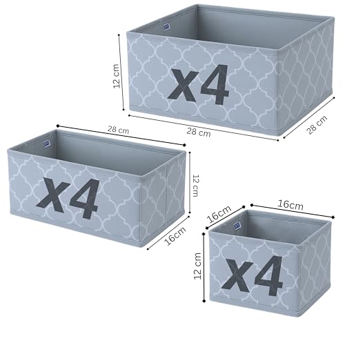 Skrill 12-Piece Foldable Cloth Storage Box Set | Cube Baskets, Bins & Dividers for Closet & Dresser Drawer Organization | Storage for Shirts, Pants, Underwear, Bras, Socks & More (Quatrefoil Grey) - Image 4