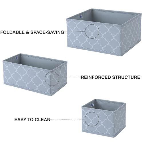 Skrill 12-Piece Foldable Cloth Storage Box Set | Cube Baskets, Bins & Dividers for Closet & Dresser Drawer Organization | Storage for Shirts, Pants, Underwear, Bras, Socks & More (Quatrefoil Grey) - Image 3