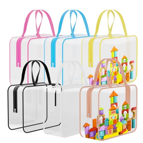 ZHOOGE 6 Packs Large Toy Storage Bags PVC Waterproof Organizers Toy Bags Reusable Clear PVC Board Game Storage with Zipper and Handle for Board Games Building Blocks Puzzles Toys and Handmade Accessories - Image 1