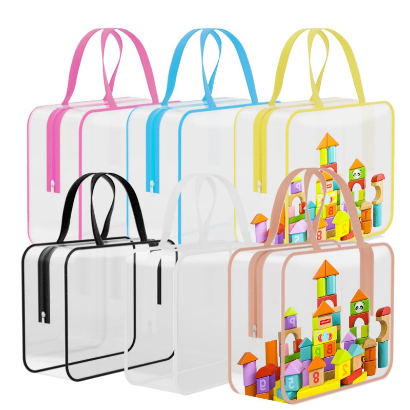 ZHOOGE 6 Packs Large Toy Storage Bags PVC Waterproof Organizers Toy Bags Reusable Clear PVC Board Game Storage with Zipper and Handle for Board Games Building Blocks Puzzles Toys and Handmade Accessories - Image 2