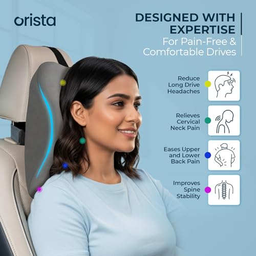 Orista Premium Car Neck Rest Pillow | 2 Years Warranty | Memory Foam Neck Pillow for Car, Headrest Cushion for Neck & Cervical Support – Relieves Neck Pain & Fatigue | Grey Velvet - Image 4