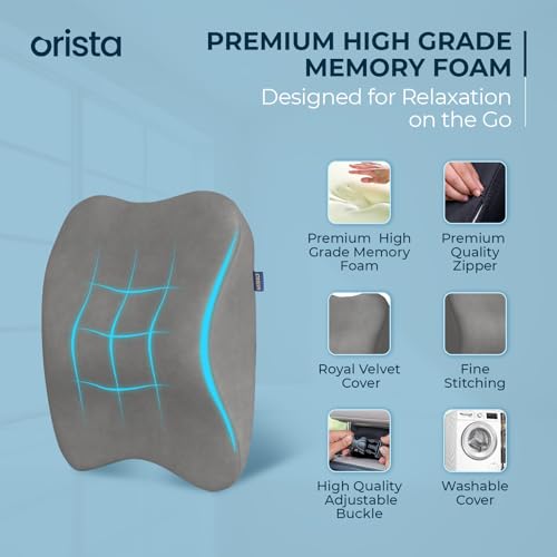 Orista Premium Car Neck Rest Pillow | 2 Years Warranty | Memory Foam Neck Pillow for Car, Headrest Cushion for Neck & Cervical Support – Relieves Neck Pain & Fatigue | Grey Velvet - Image 3
