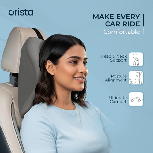 Orista Premium Car Neck Rest Pillow | 2 Years Warranty | Memory Foam Neck Pillow for Car, Headrest Cushion for Neck & Cervical Support – Relieves Neck Pain & Fatigue | Grey Velvet - Image 2