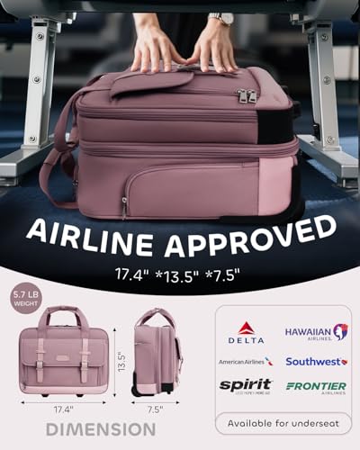 AUROTIER Rolling Laptop Bag Women, Rolling Briefcase for Women with Dual Lock, 16 Inch Computer Bag with Wheels, Roller Underseat Carry On Luggage Personal Item Suitcase for Work Travel Business - Image 5