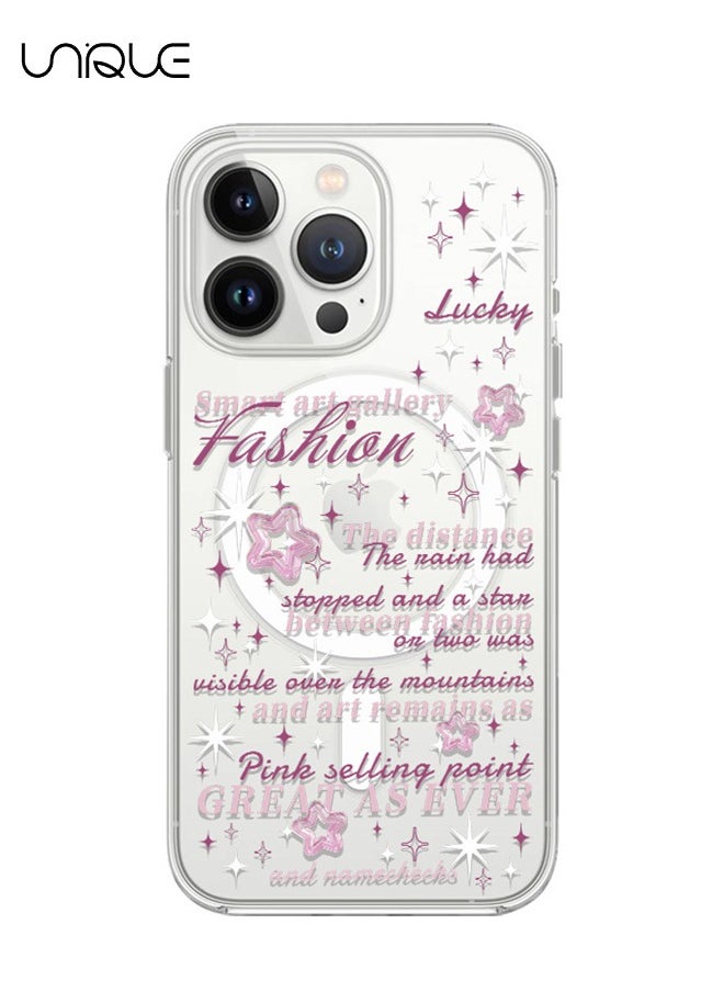 Unique - Compatible with iPhone 14 Pro Max Case, Compatible with MagSafe Case, Pink Text Graffiti Case, Pink Pentagram Case, TPU Drop Protection - Clear - Image 1
