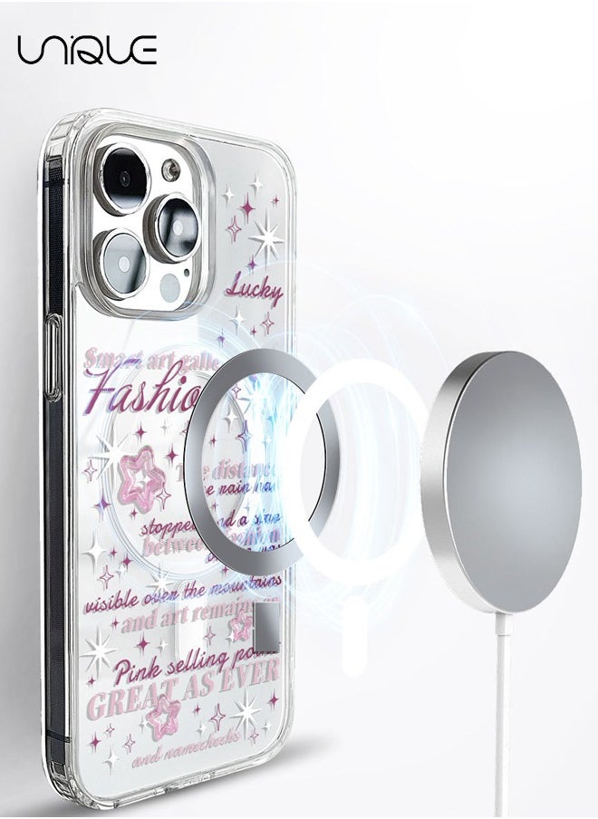 Unique - Compatible with iPhone 14 Pro Max Case, Compatible with MagSafe Case, Pink Text Graffiti Case, Pink Pentagram Case, TPU Drop Protection - Clear - Image 1