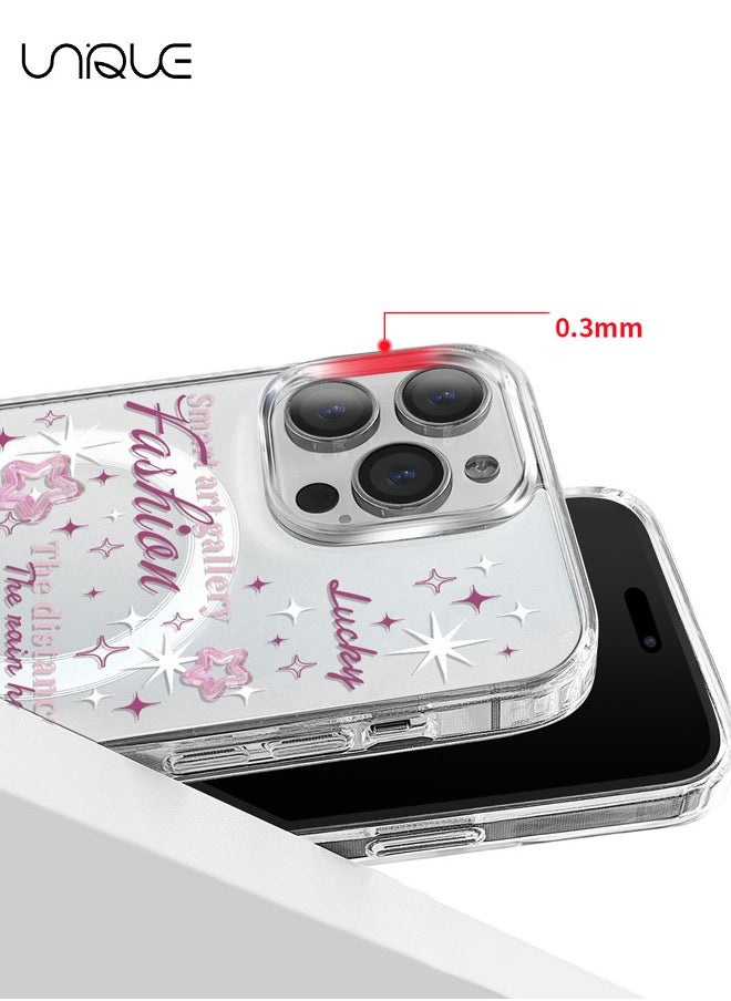 Unique - Compatible with iPhone 14 Pro Max Case, Compatible with MagSafe Case, Pink Text Graffiti Case, Pink Pentagram Case, TPU Drop Protection - Clear - Image 1