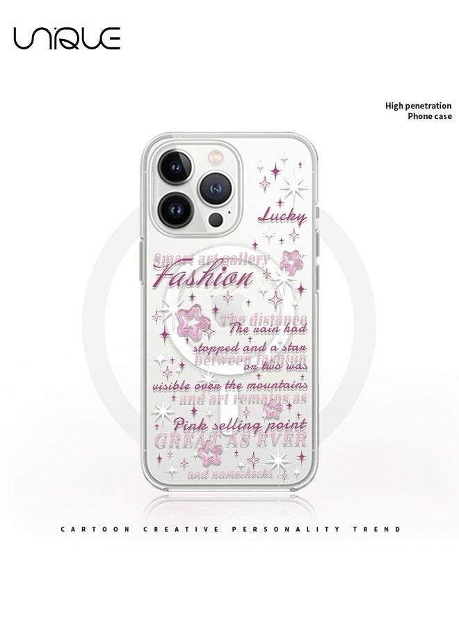Unique - Compatible with iPhone 14 Pro Max Case, Compatible with MagSafe Case, Pink Text Graffiti Case, Pink Pentagram Case, TPU Drop Protection - Clear - Image 1