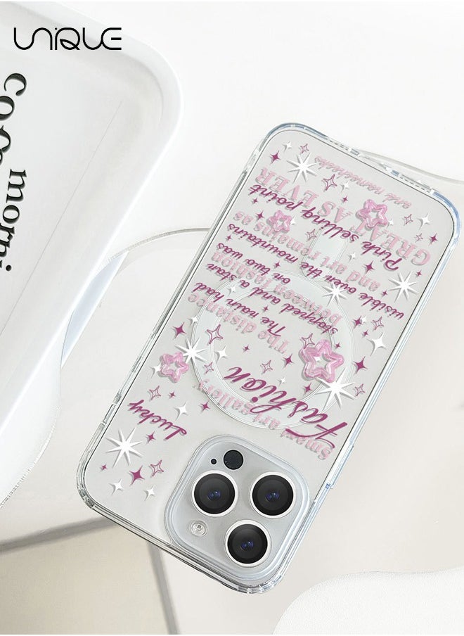 Unique - Compatible with iPhone 14 Pro Max Case, Compatible with MagSafe Case, Pink Text Graffiti Case, Pink Pentagram Case, TPU Drop Protection - Clear - Image 1