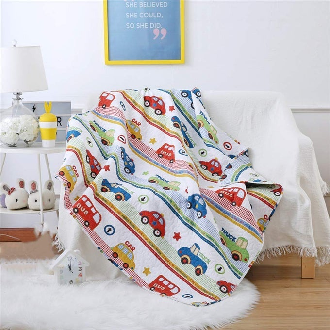 COVERLET QUILT BEDSPREAD MINICAR SUMMER AIRCONDITIONING QUILT FOR BOYS BLANKET TODDLER NURSERY QUILTED BLANKET 43 X 51
