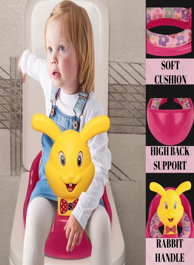 Zerya Kids Toilet Trainer Baby Potty Seat With Rabbit Handle And Back Support Toilet Seat For Girls & Boys (Pink) - Image 3