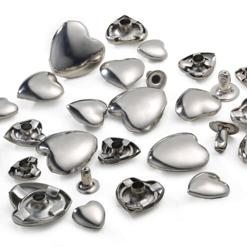 YORANYO 150 Set Mixed Size Rivets Kit - Silver Heart Studs for Clothing, Fabric & Leather Crafting - Rivet Tool for Jackets, Shoes, Bags, Belts & Purse - Image 3