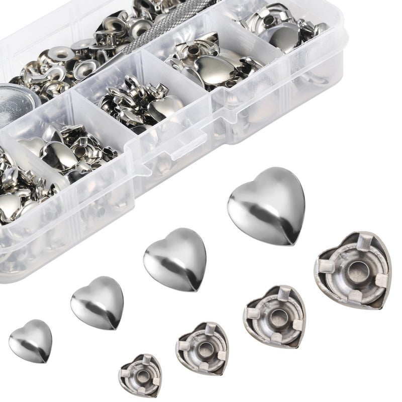 YORANYO 150 Set Mixed Size Rivets Kit - Silver Heart Studs for Clothing, Fabric & Leather Crafting - Rivet Tool for Jackets, Shoes, Bags, Belts & Purse - Image 4