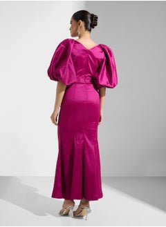 Namshi x Puff Sleeves Diamante Detail Evening Gown With Slit  - Image 2